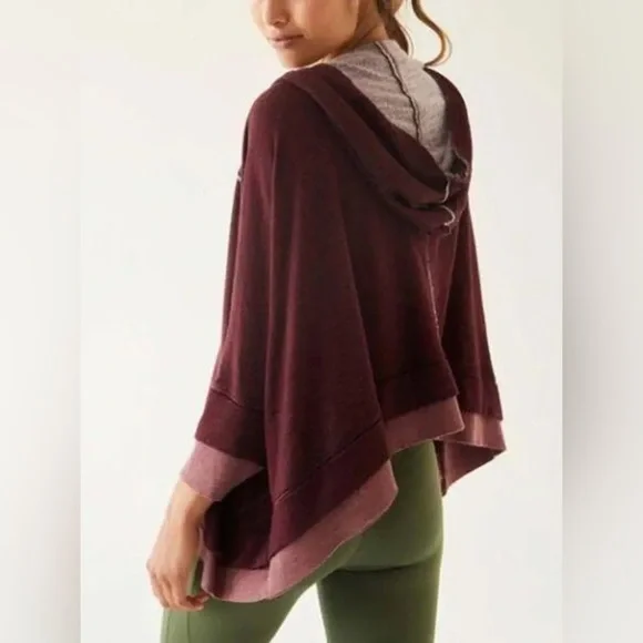 Free People Bonfire Hoodie Fig Jam  Burgundy Oversized Cropped Size XS - Picture 2 of 6